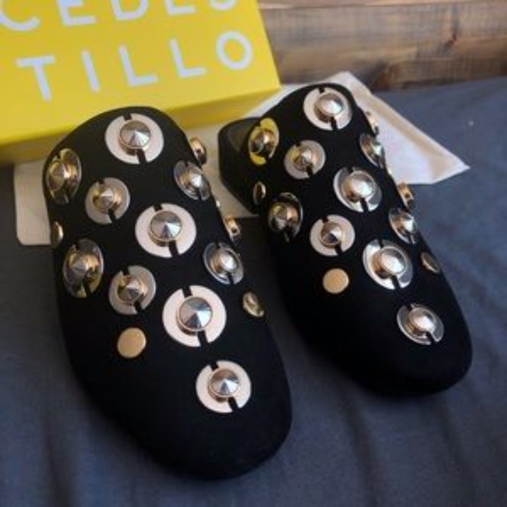New $595 Mercedes Castillo Lucinda Mules Slides Mixed Metal Gold Silver 5.5 — image 3 of 8